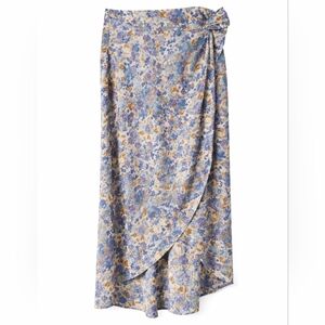 🌸 Lush Floral Wrap Midi Skirt | Blue Taupe | Size L 🌸